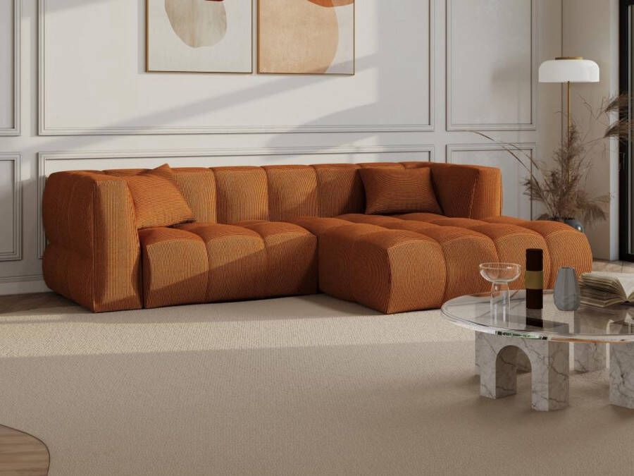 Vente-unique Hoekbank met hoek rechts van terracottakleurig ribfluweel NAEMIA van Maison Céphy L 272 cm x H 70 cm x D 161 cm - Foto 2