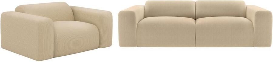 Maison Céphy Driezitsbank en fauteuil van beige stof met textuur POGNI van L 205 cm x H 73 cm x D 97 cm - Foto 2