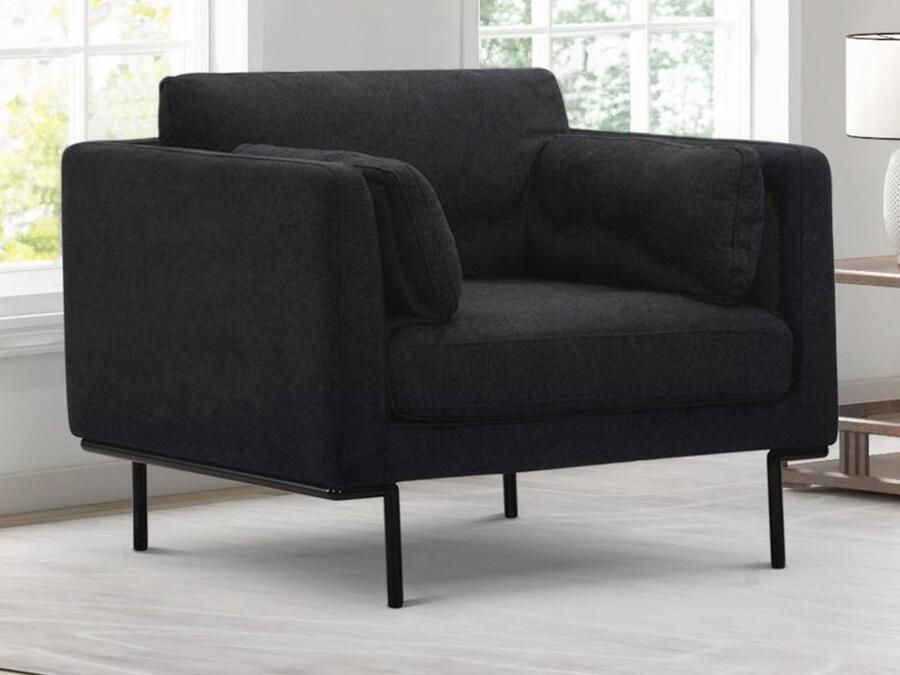 Maison Céphy Fauteuil van antracietkleurige stof met metalen poten ISABELLA L 96 cm x H 83 cm x D 89 cm - Foto 3