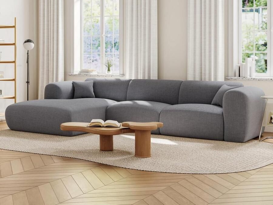 Vente-unique Grote zitbank met hoek links in gevlamde grijze stof POGNI van Maison Céphy L 280 cm x H 73 cm x D 165 cm