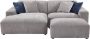 Maison Céphy Hoekbank met hoek links en poef van grijs ribfluweel TIRONO L 254 cm x H 80 cm x D 161 cm - Thumbnail 1