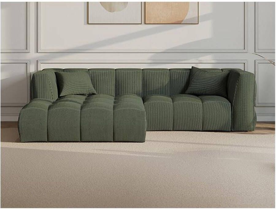 Maison Céphy Hoekbank met hoek links van groen ribfluweel NAEMIA L 272 cm x H 70 cm x D 161 cm