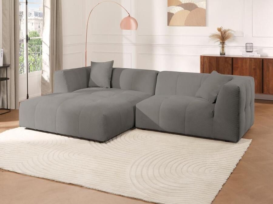 Vente-unique Hoekbank met hoek links van lichtgrijs ribfluweel NAEMIA van Maison Céphy L 272 cm x H 70 cm x D 161 cm