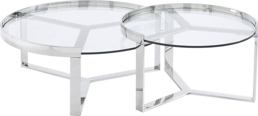 Maison Céphy In elkaar schuivende salontafels in gehard glas en roestvrij staal Transparant en verchroomd ZERILA L 90 cm x H 35 cm x D 90 cm