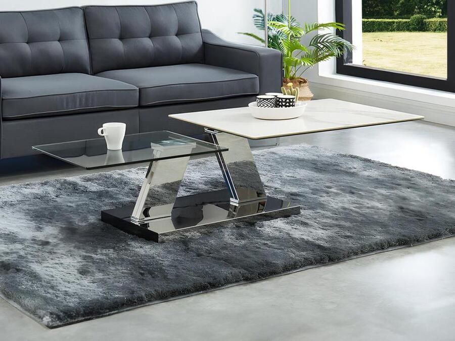 Maison Céphy Salontafel met draaibladen OXANA Gehard glas keramiek en staal L 150 cm x H 43 cm x D 60 cm