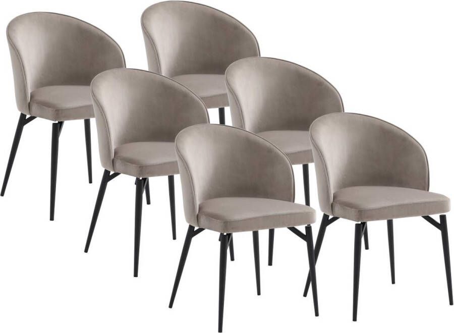 Maison Céphy Set van 6 stoelen van velours en zwart metaal Beige GILONA van Pascal MORABITO L 54 cm x H 80.5 cm x D 56.5 cm