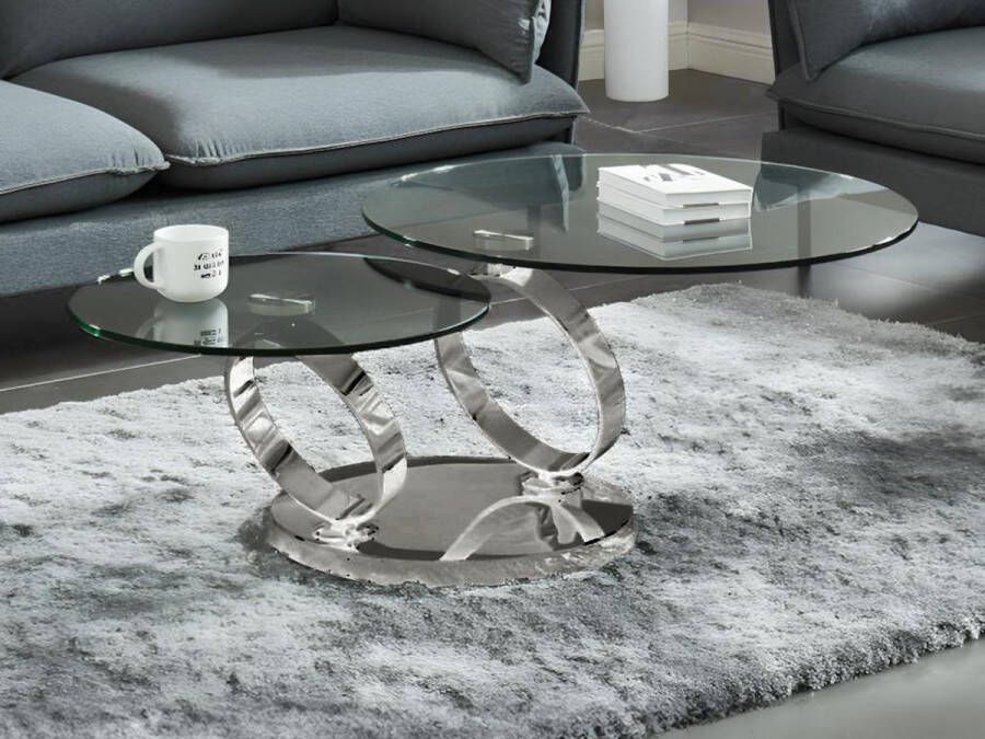 Maison Céphy Salontafel met draaiblad JOLINE gehard glas en metaal L 131.5 cm x H 42 cm x D 80 cm - Foto 2