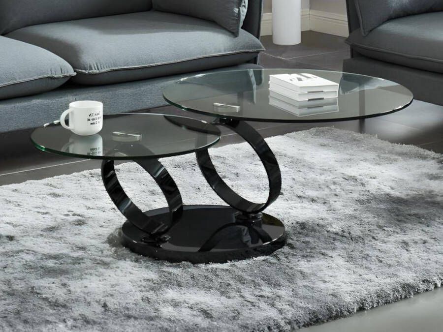 Maison Céphy Salontafel met draaiblad JOLINE Gehard transparant glas & zwart gechromeerde poten L 131.5 cm x H 42 cm x D 80 cm - Foto 2