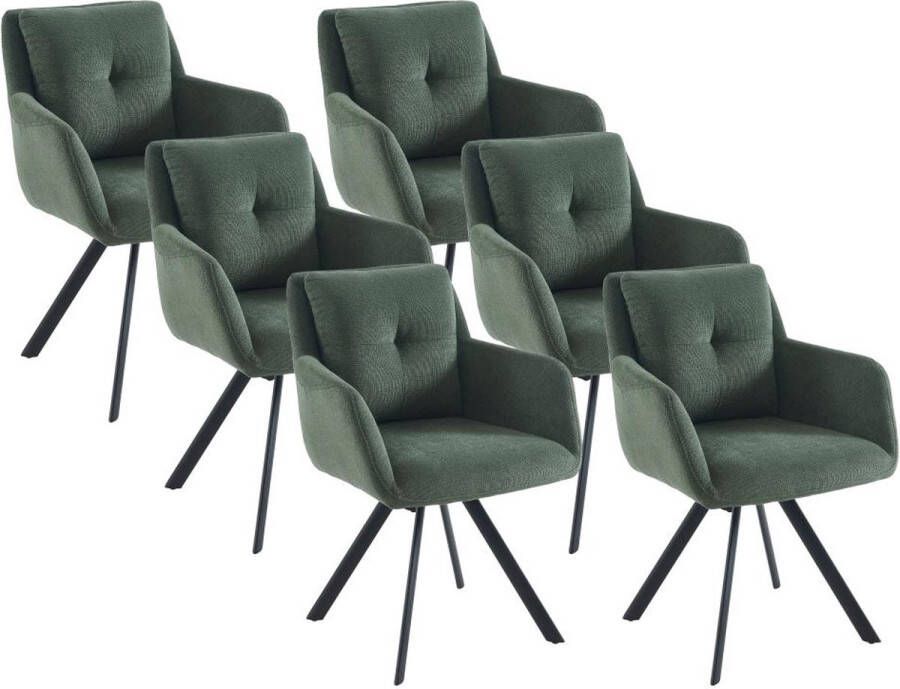 Maison Céphy Set van 6 stoelen met armleuningen van stof en zwart metaal Groen ZOLEVY L 59 cm x H 88 cm x D 66 cm
