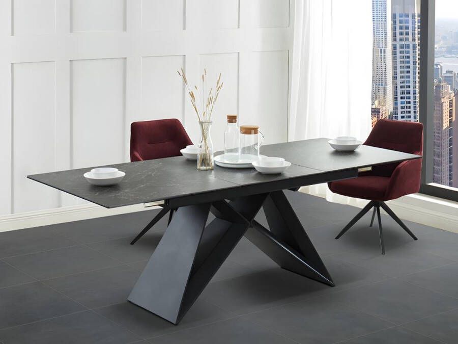 Maison Céphy Uitschuifbare eettafel LIBSY 6 tot 8 personen Keramiek en metaal Zwart L 220 cm x H 76 cm x D 90 cm