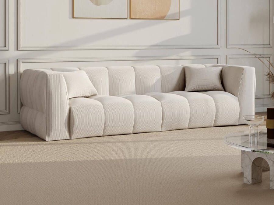 Maison Céphy Vierzitsbank van beige ribfluweel NAEMIA van L 136 cm x H 70 cm x D 91 cm