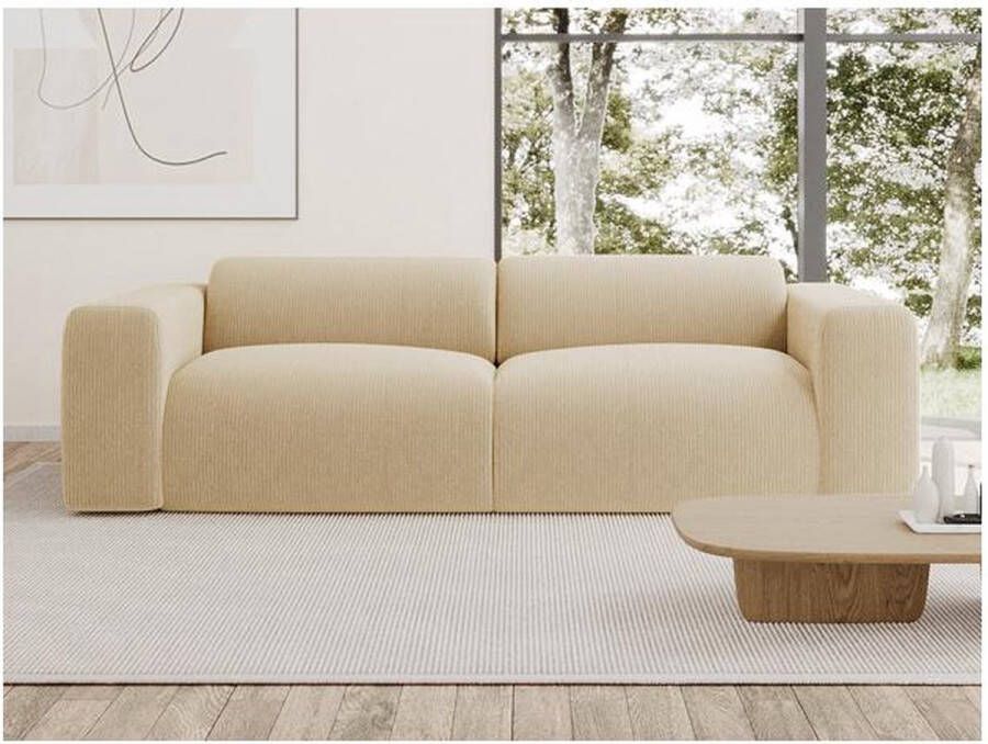 Vente-unique Vierzitsbank van beige stof met textuur POGNI van Maison Céphy L 245 cm x H 73 cm x D 97 cm