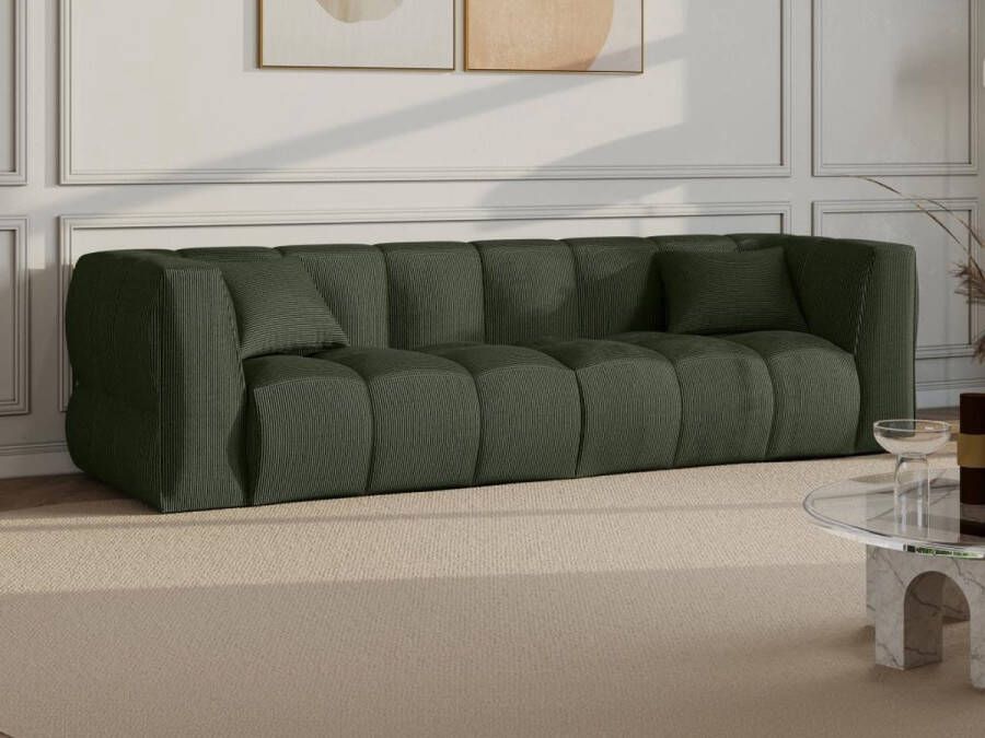 Maison Céphy Vierzitsbank van groen ribfluweel NAEMIA van L 136 cm x H 70 cm x D 91 cm
