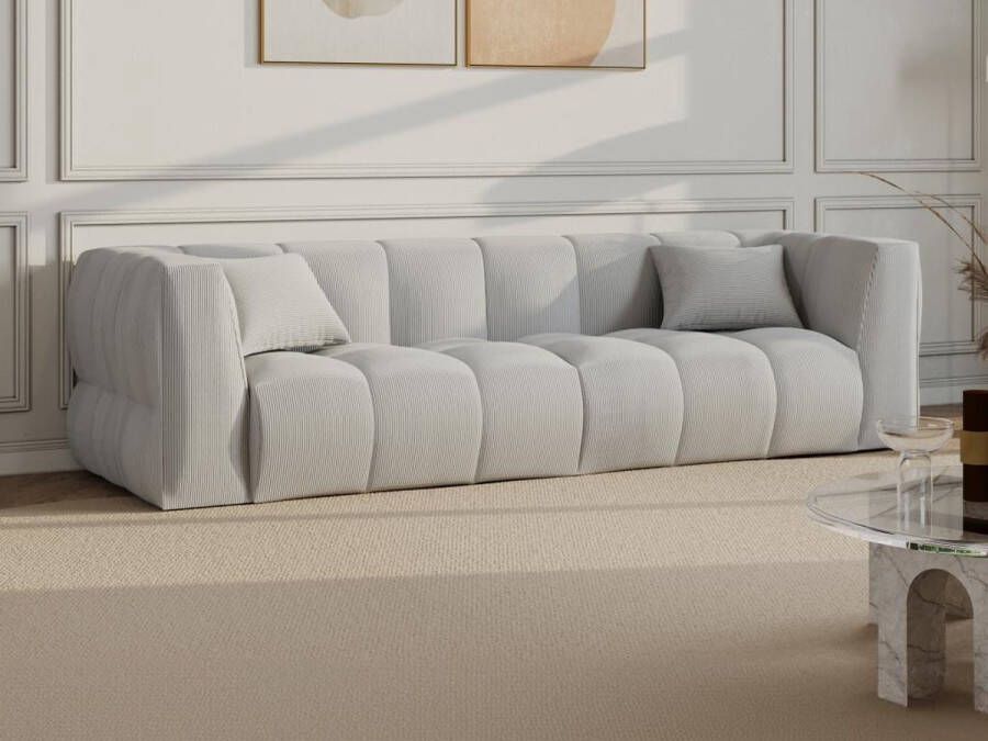Vente-unique Vierzitsbank van lichtgrijs ribfluweel NAEMIA van Maison Céphy L 272 cm x H 70 cm x D 91 cm