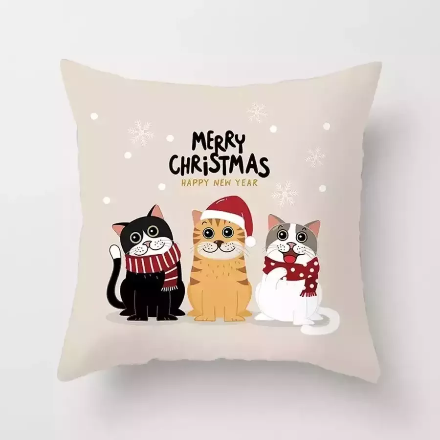Maison de france Kerst Kussenhoes Design 16 Nude 3 Cats |Kerst kussen| Kerstdagen Feestdagen |Kerst |Decoratie |Woondecoratie |Kussenslopen |December |Cadeau