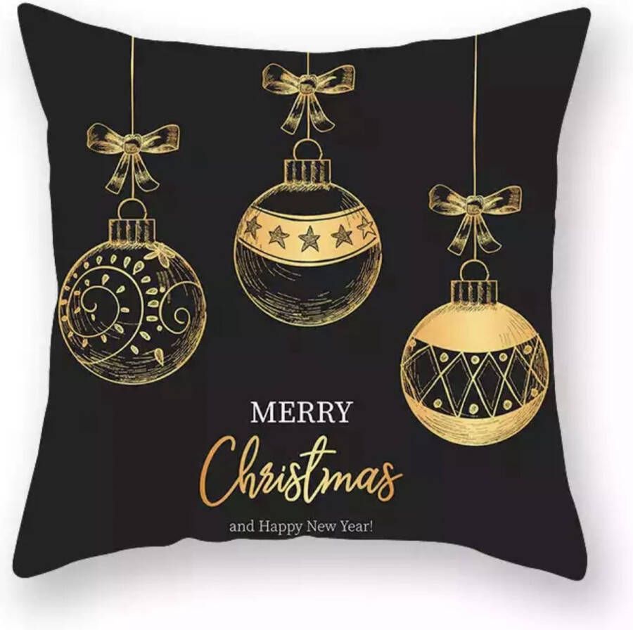 Maison de france Kerst Kussenhoes Design 18 Zwart XMAS BALLS |Kerst kussen| Kerstdagen Feestdagen |Kerst |Decoratie |Woondecoratie |Kussenslopen |December |Cadeau