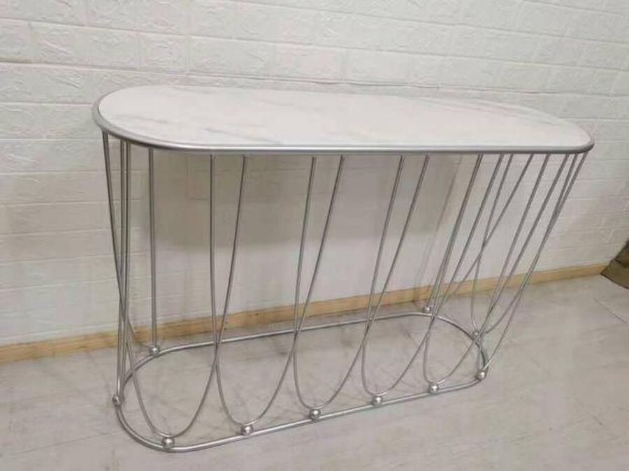 Maison de france CONSOLE TABLE METAL MARBLE 115X35X78 SILVER GOLDEN Metaal