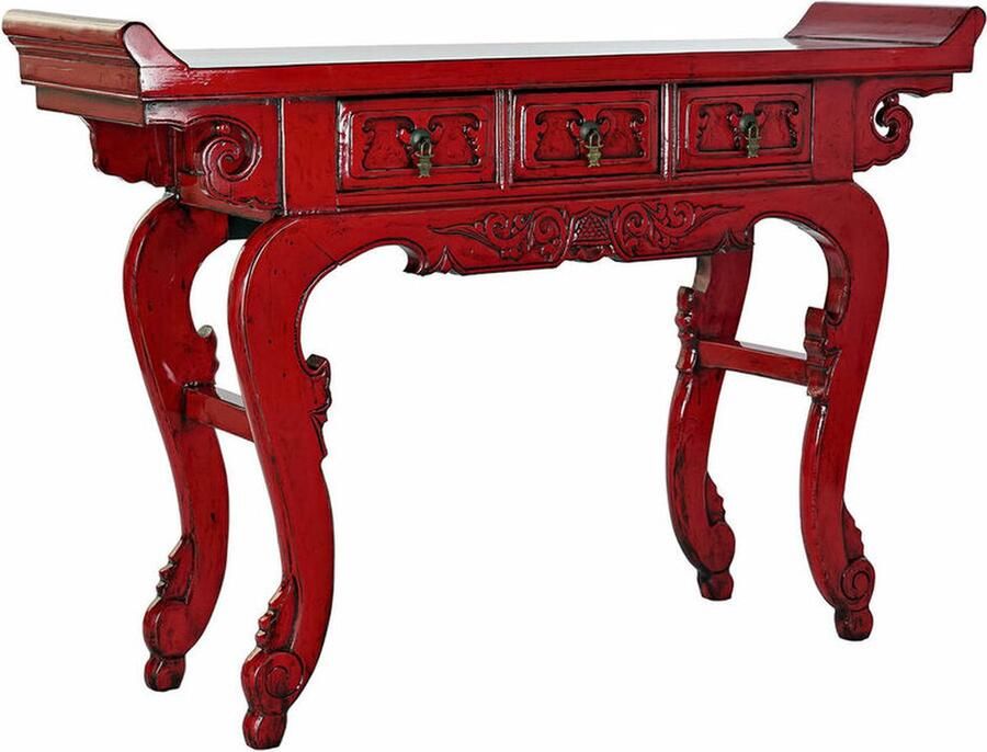 Maison de france Eettafel console table elm metal 135x37x89 3 drawers red metaal