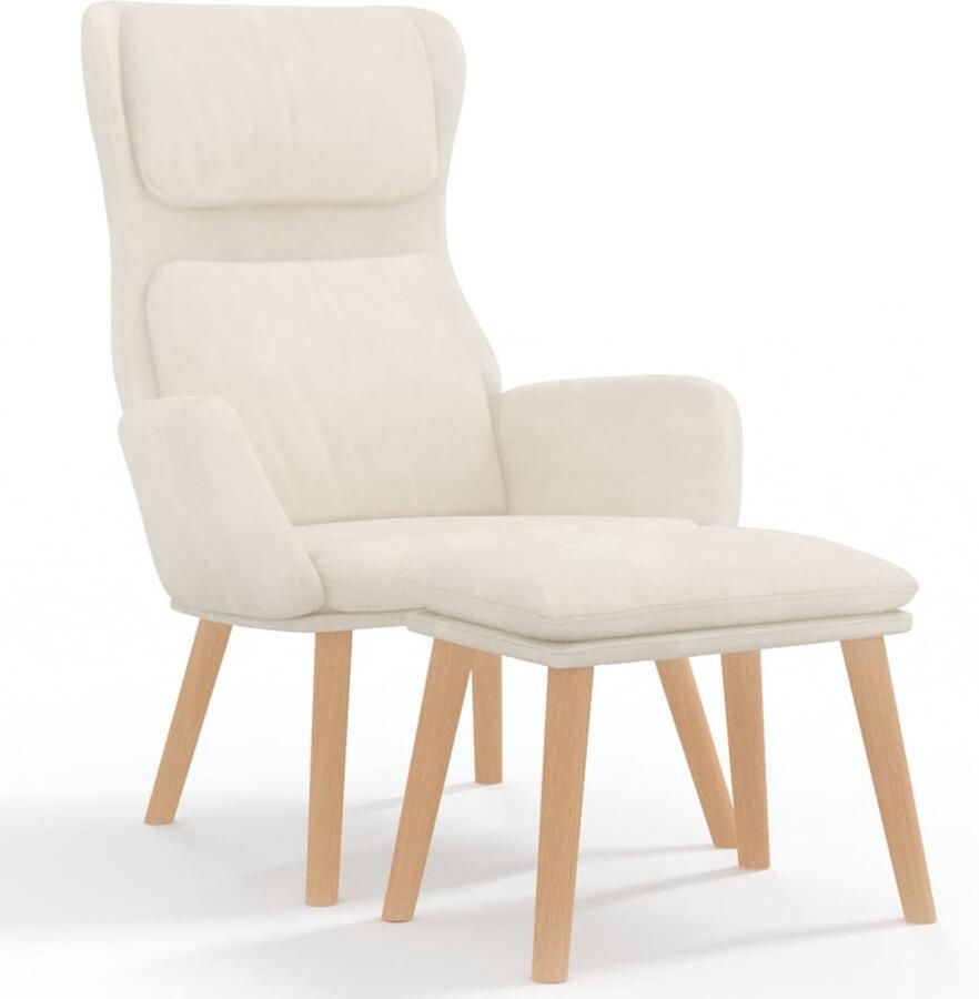 Maison de france Relaxstoel met voetenbank fluweel crèmewit