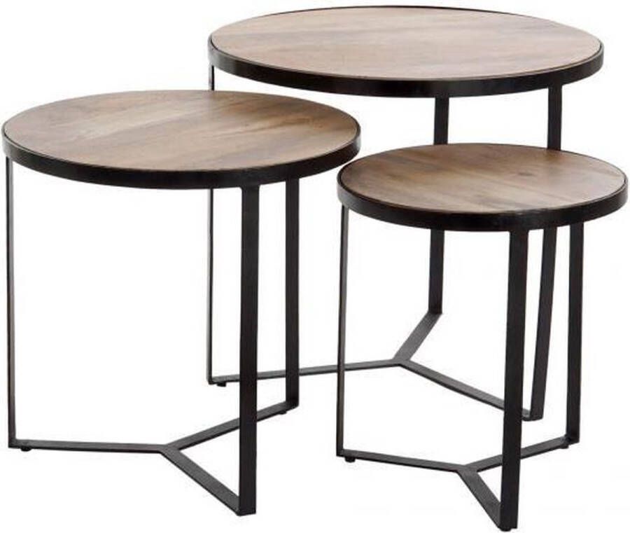 Maison de france Salontafel auxiliary table set 3 metal mango 60x60x55 natural metaal