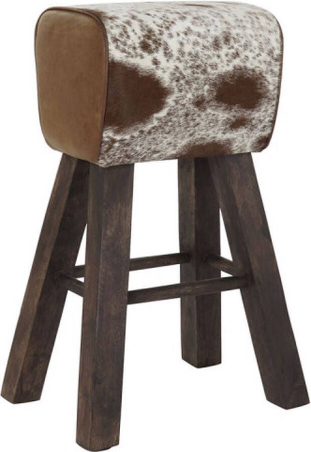 maison de france stool wood leather 50x35x75 cow