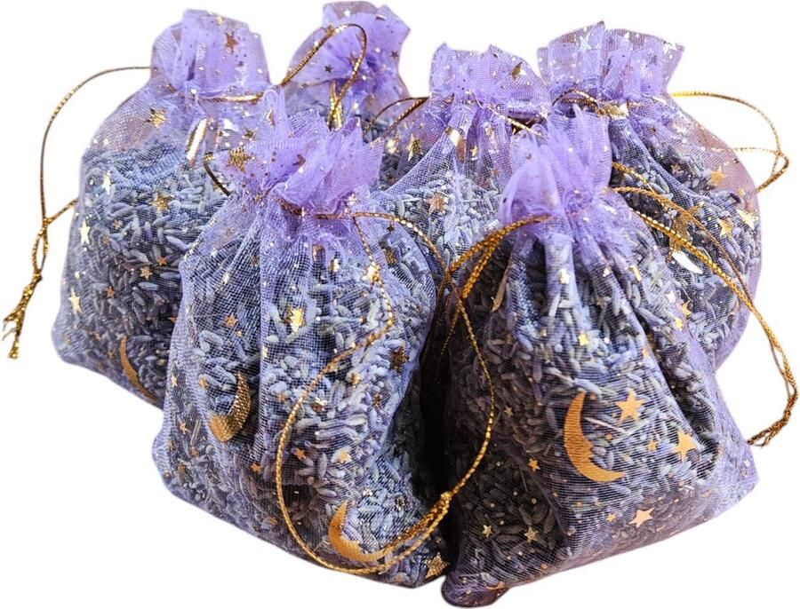 Maison de Lavande Lavendel geurzakjes met biologische lavendel uit de Provence – 6 stuks à 17 gram maan en sterren lila bedankje cadeau geurzakje kledingkast