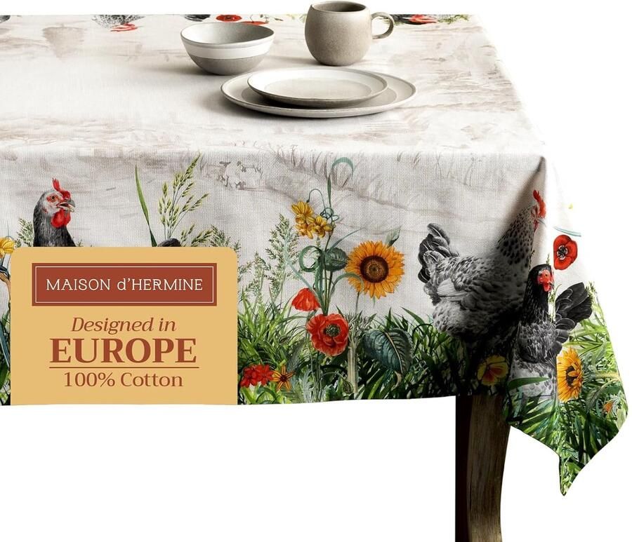 Rechthoekig Tafelkleed 100% Katoen 1 stuk Gele Rand 160 cm x 220 cm