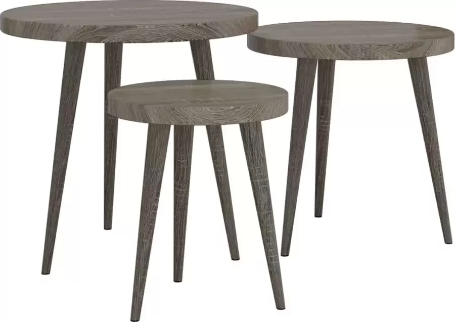Maison Exclusive 3-delige Bijzettafelset MDF en ijzer grijs