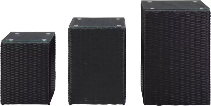 Maison Exclusive 3-delige Bijzettafelset met glazen blad poly rattan zwart
