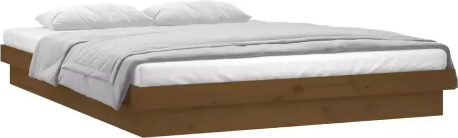 Maison Exclusive Bedframe LED massief hout honingbruin 135x190 cm 4FT6 Double
