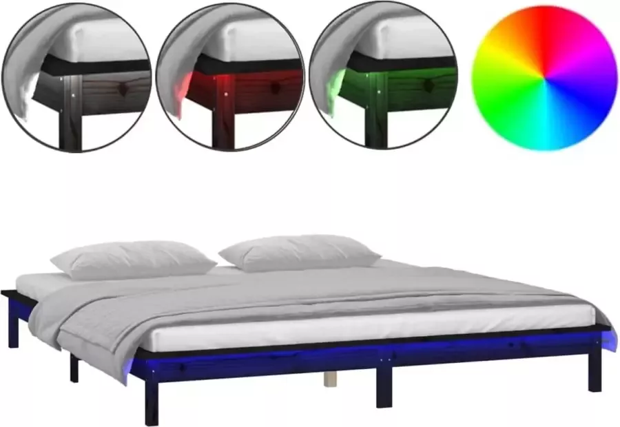 Maison Exclusive Bedframe LED massief hout zwart 180x200 cm 6FT Super King