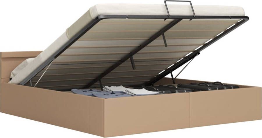 Maison Exclusive Bedframe met opbergruimte LED kunstleer cappuccino 160x200 cm