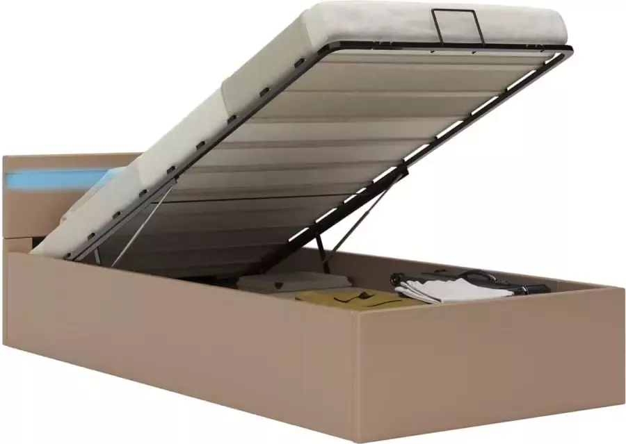 Maison Exclusive Bedframe met opslag en LED kunstleer cappuccino 90x200 cm
