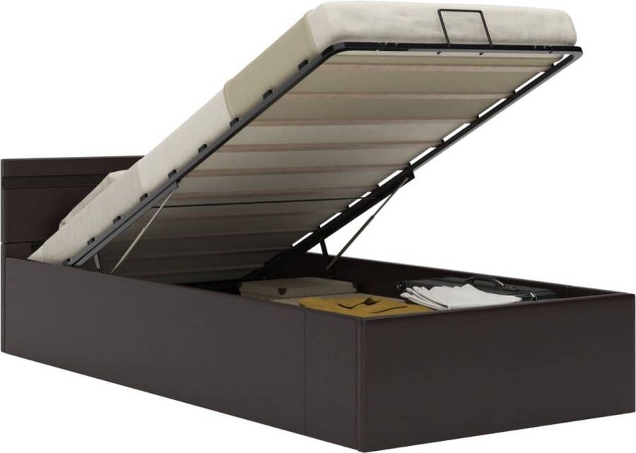Maison Exclusive Bedframe met opslag hydraulisch LED kunstleer grijs 90x200 cm