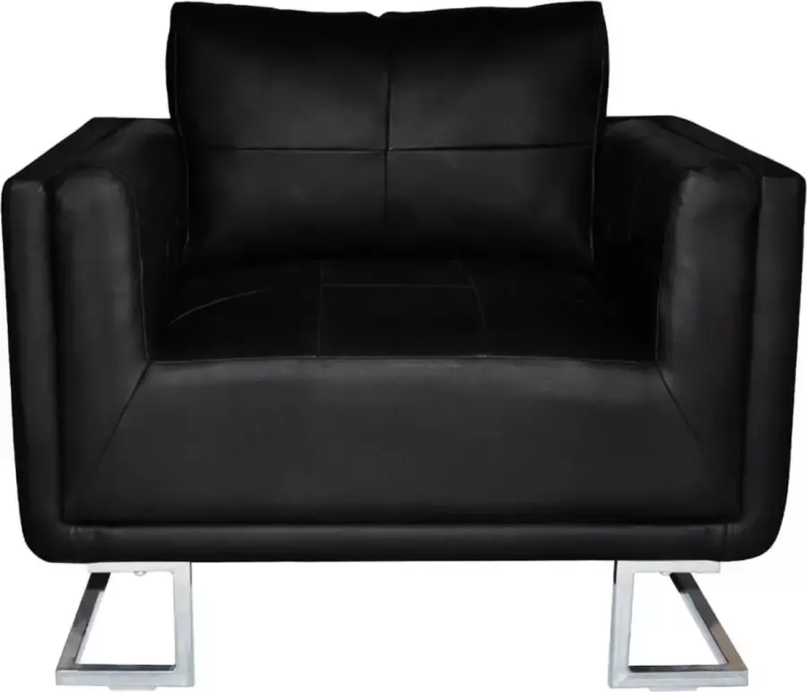 Maison Exclusive Fauteuil met verchroomde poten kubus kunstleer zwart