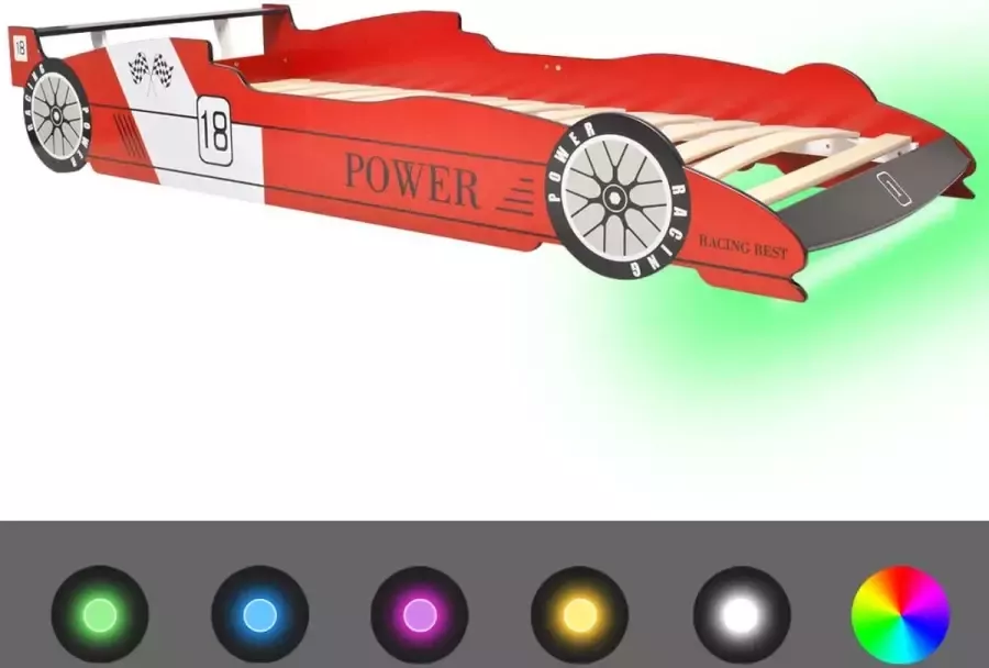 Maison Exclusive Kinderbed raceauto met LED-verlichting rood 90x200 cm