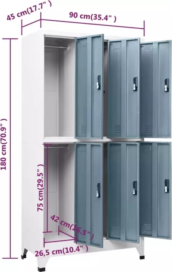 Maison Exclusive Lockerkast 90x45x180 cm staal lichtgrijs en donkergrijs