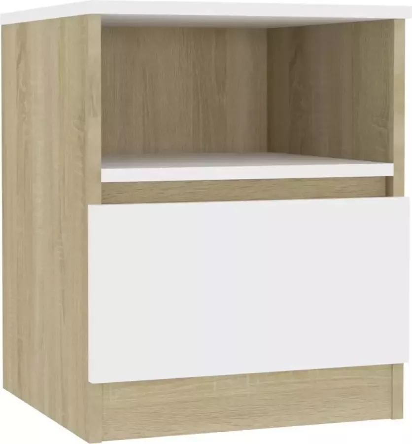 Maison Exclusive Nachtkastje 40x40x50 cm spaanplaat wit en sonoma eikenkleurig - Foto 2