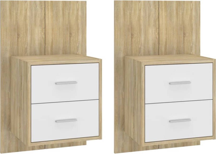 Maison Exclusive Nachtkastjes 2 st wandgemonteerd wit en sonoma eikenkleurig
