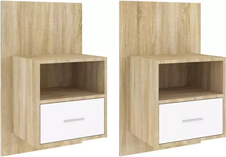 Maison Exclusive Nachtkastjes 2 st wandgemonteerd wit en sonoma eikenkleurig - Foto 2