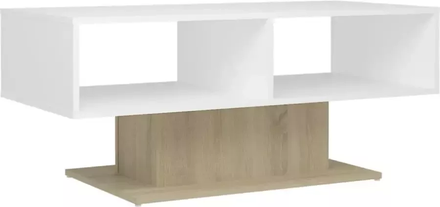 Maison Exclusive Salontafel 103 5x50x44 5 cm spaanplaat wit en sonoma eikenkleurig