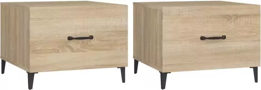 Maison Exclusive Salontafel 2 st met metalen poten 50x50x40 cm sonoma eikenkleur