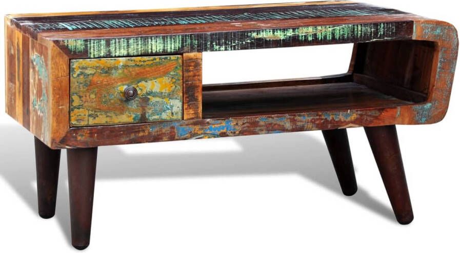 Maison Exclusive Salontafel met 1 gewelfde rand en 1 lade gerecycled hout