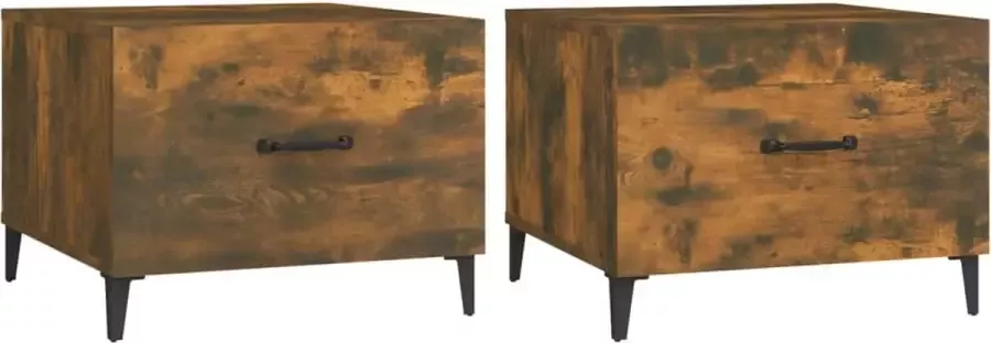 Maison Exclusive Salontafels 2 st met metalen poten 50x50x40 cm gerookt eiken