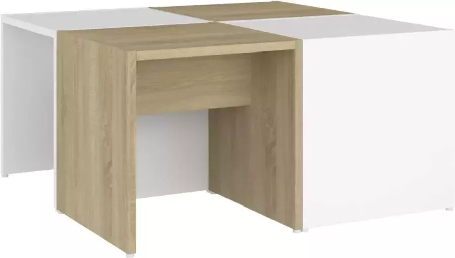Maison Exclusive Salontafels 4 st 33x33x33 cm spaanplaat wit en sonoma eiken