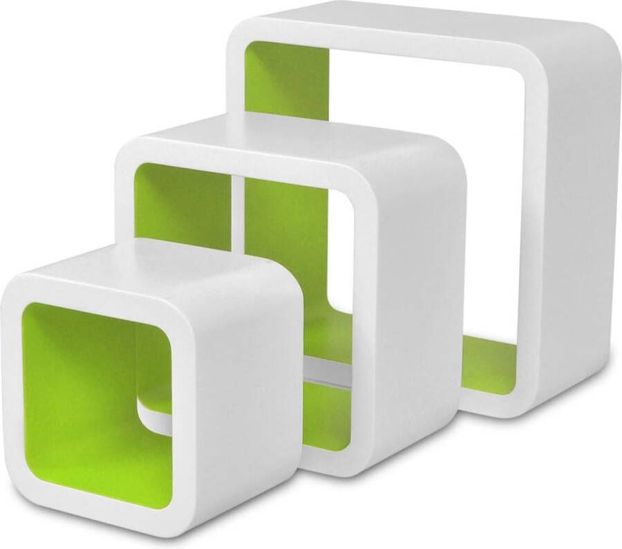 Maison Exclusive Wandplanken kubus 6 st wit en groen