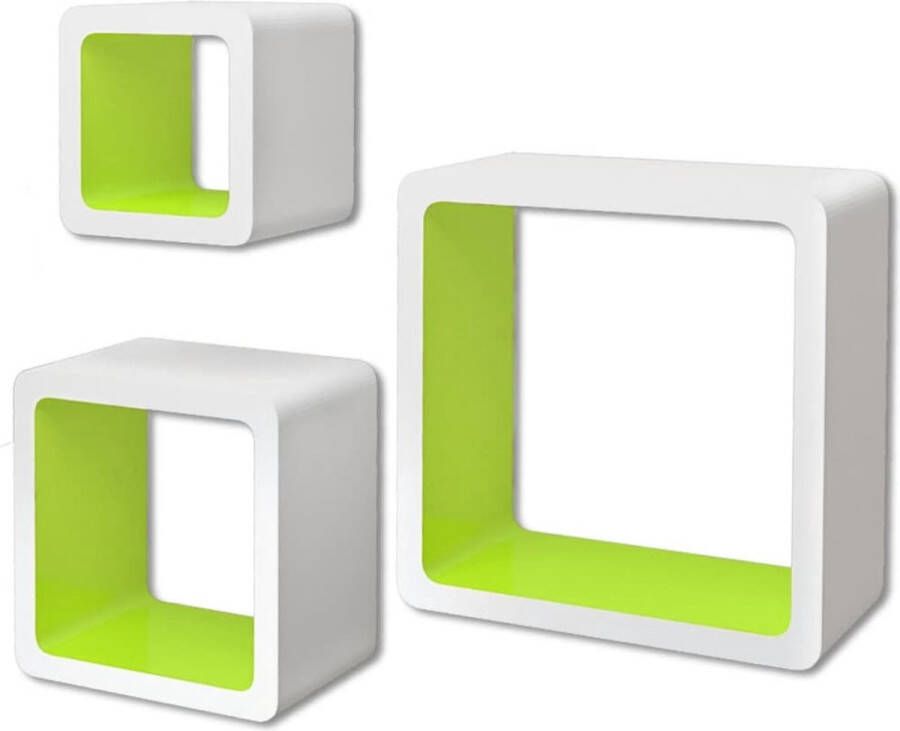 Maison Exclusive Wandplanken kubus MDF zwevend voor boeken dvd 3 st wit-groen