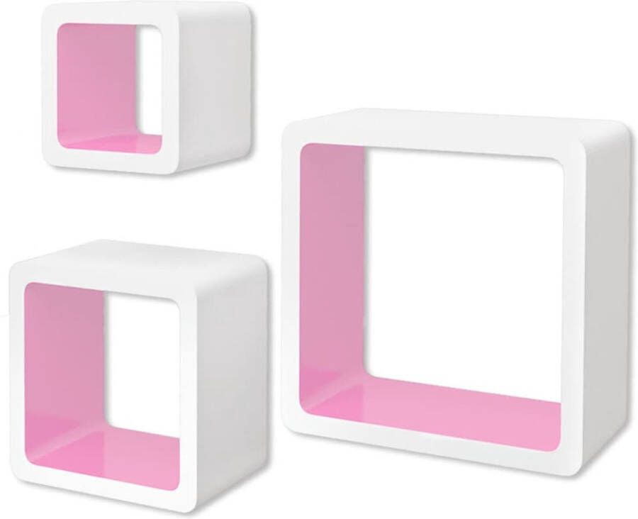 Maison Exclusive Wandplanken kubus MDF zwevend voor boeken dvd 3 st wit-roze