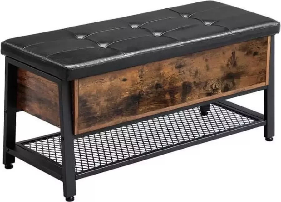 Maison Home Maison s Schoenenrek – Opbergbank – Industrieel – Bruin Zwart – Kunstleer –100x40x47