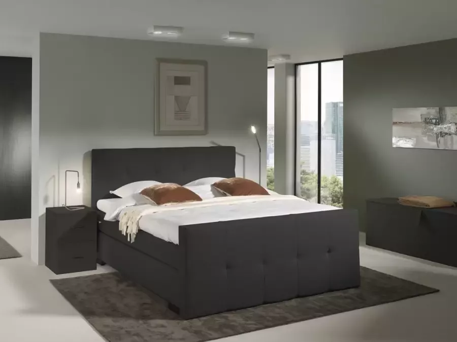 Maison Interiors Lyon Vlakke Boxspring 160x220 Antraciet Hotel Kwaliteit In Nederland gemaakt Maatwerk mogelijk